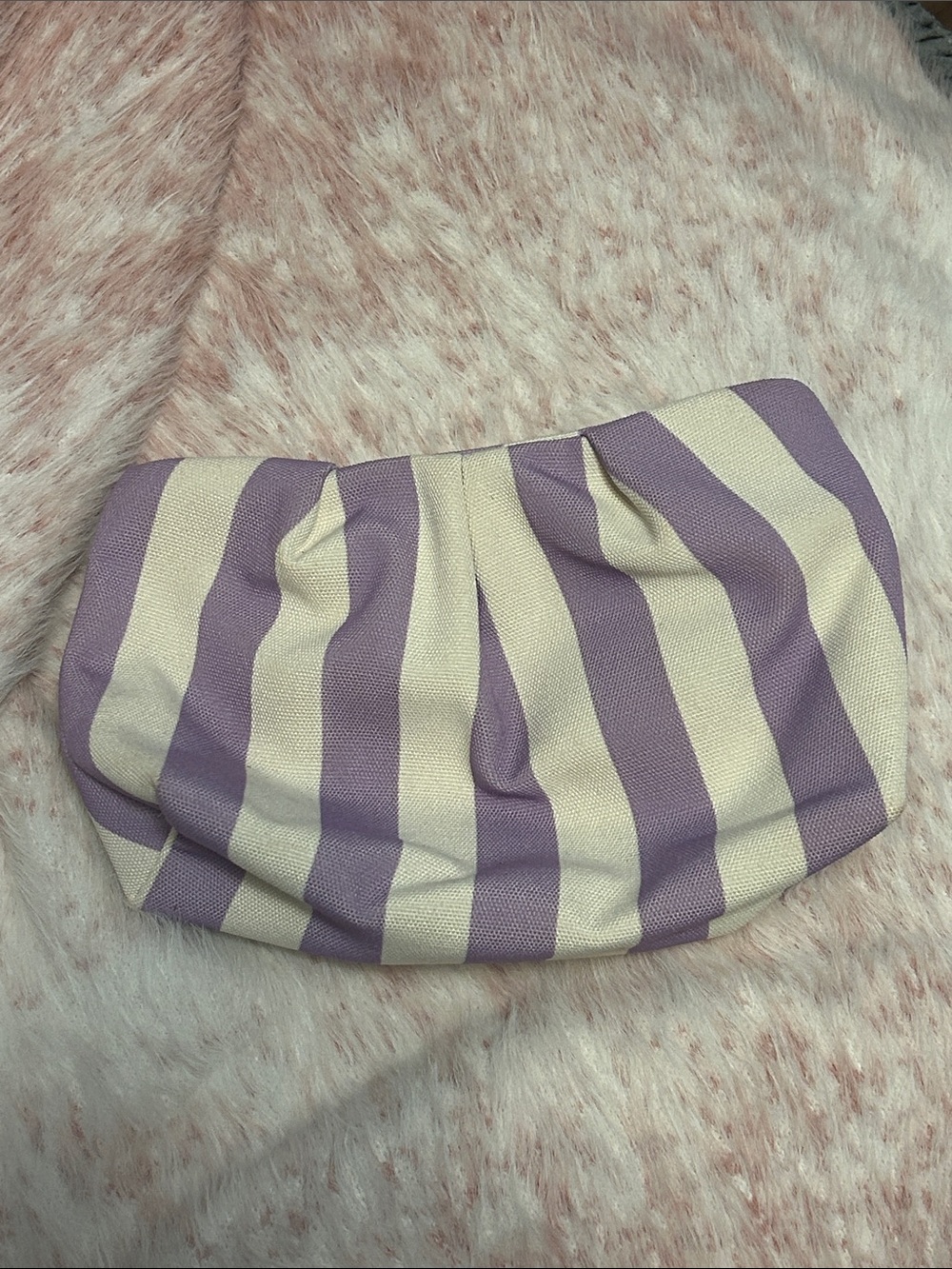 Pureology Purple and White Striped Canvas Cosmetic Bag